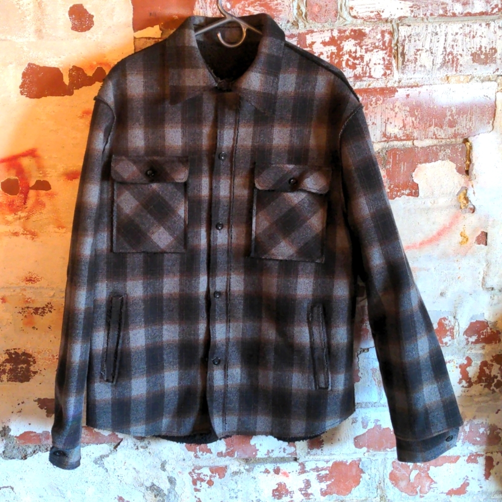 John Lennon Plaid Sherpa Jacket Size L